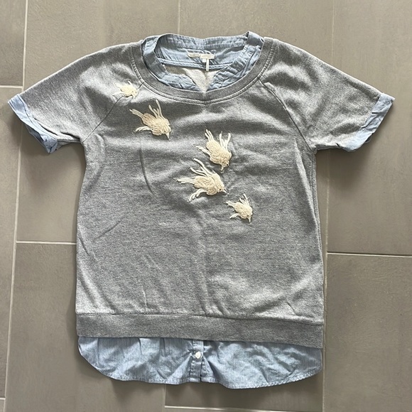 Floreat for Anthropologie grey beaded bird top - Picture 1 of 17